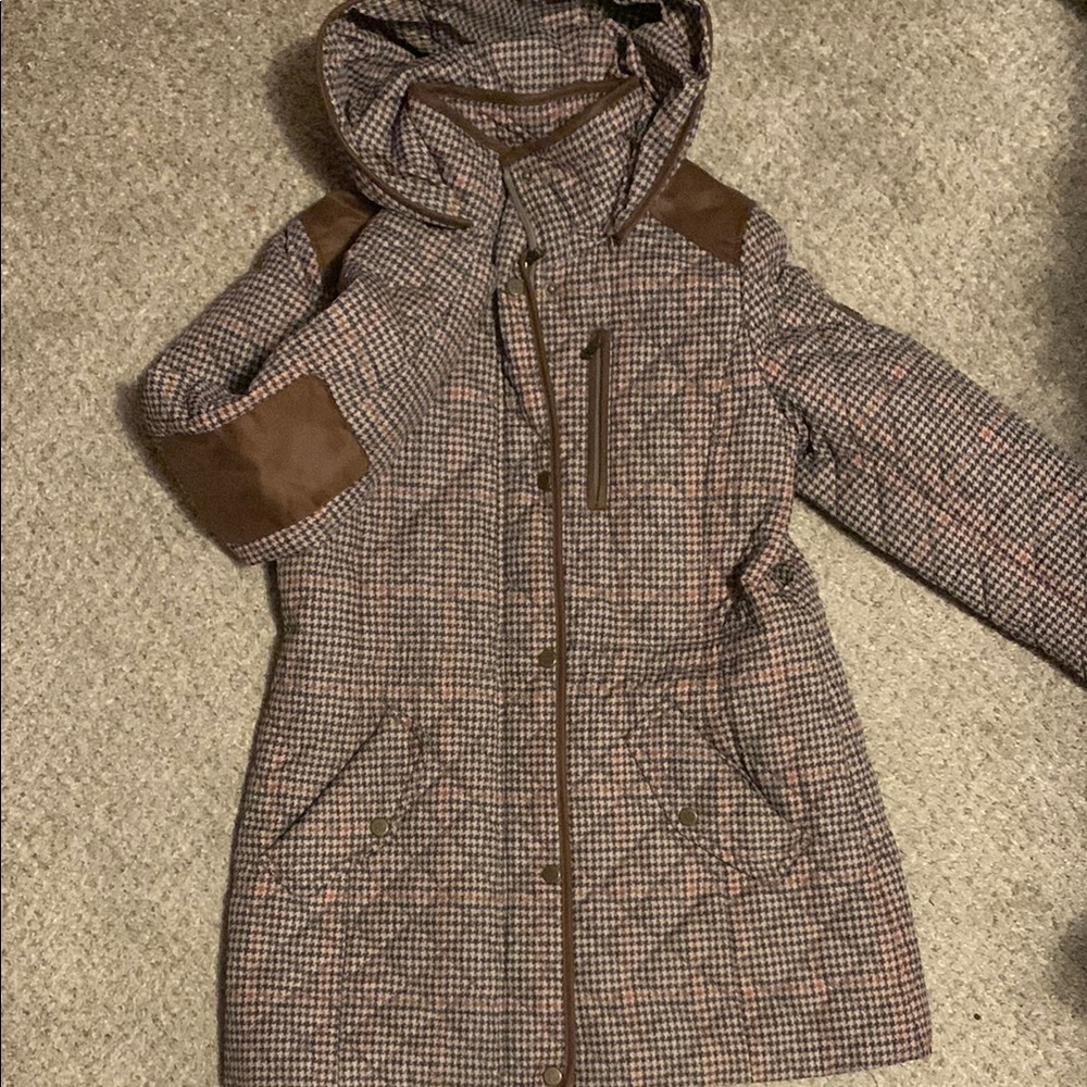 Women's Houndstooth Ralph Lauren Hooded Coat - Brown Accents